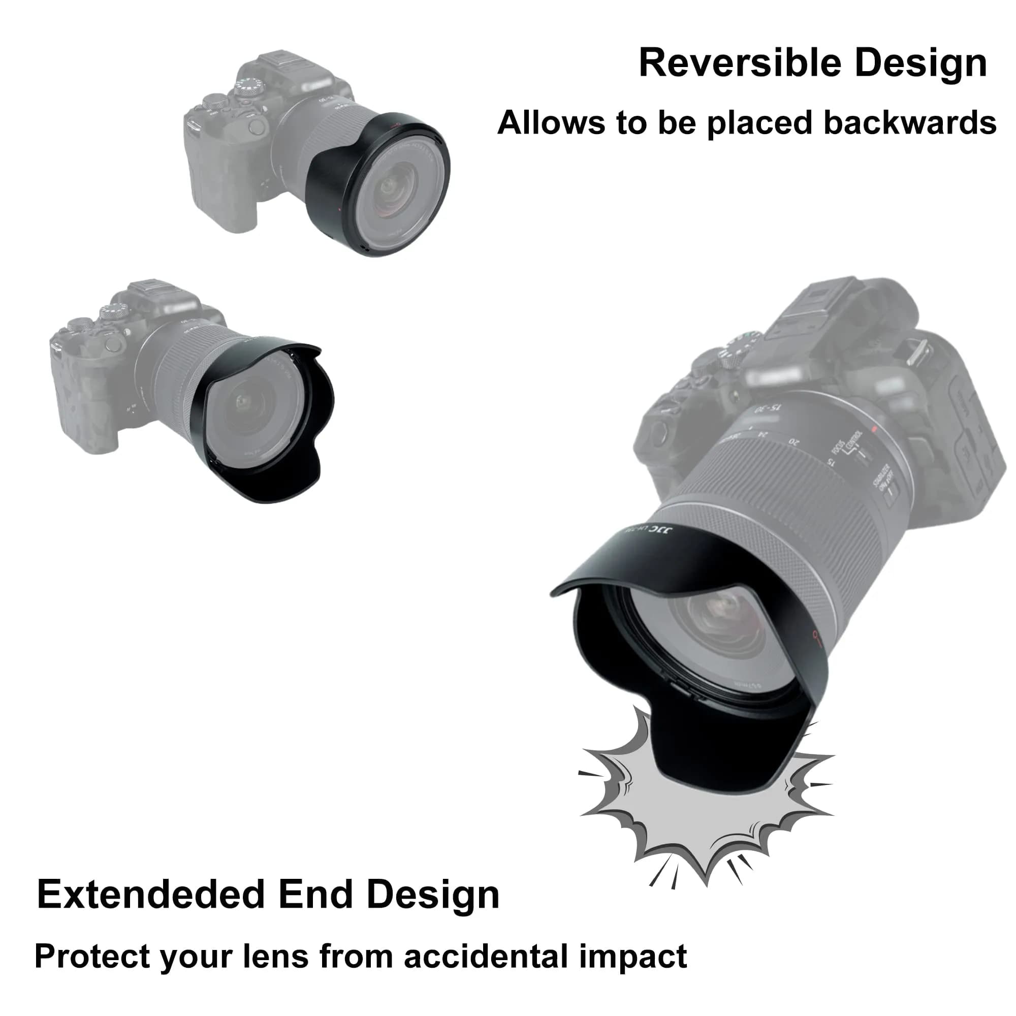 JJC EW-73E Lens Hood for Canon RF 16-28mm f/2.8 & RF 15-30mm f/4.5-6.3 Lens | Reversible Design, Supports 67mm Filter & Cap - view 6