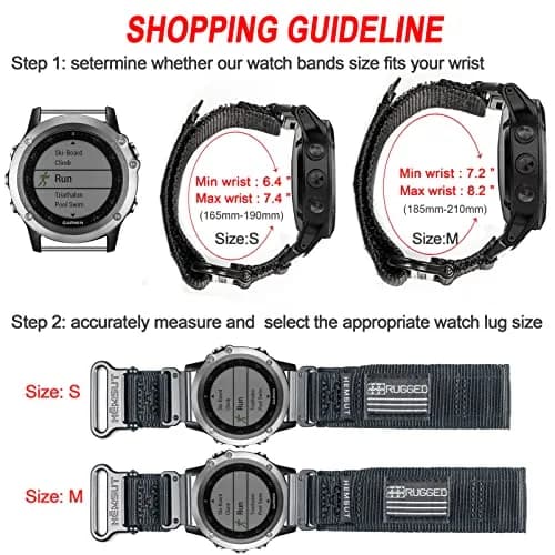 hemsut h Nylon Sports Watch Band 26mm Military Strap | Compatible with Garmin Instinct 3, Fenix 8, 7X, Descent MK1, Foretrex 601/701 thumbnail 4