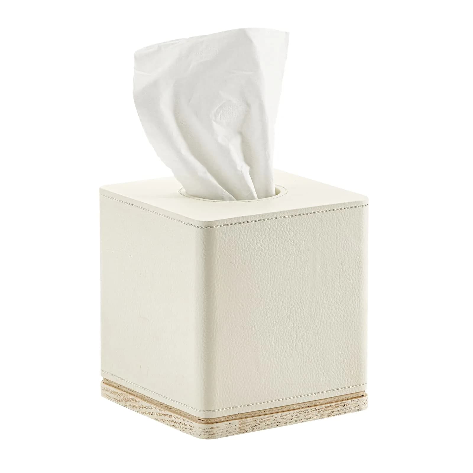 Polytree White Tissue Box Cover Square Resin 5.5 Inch | Heavy Duty Home Decor — D-beige