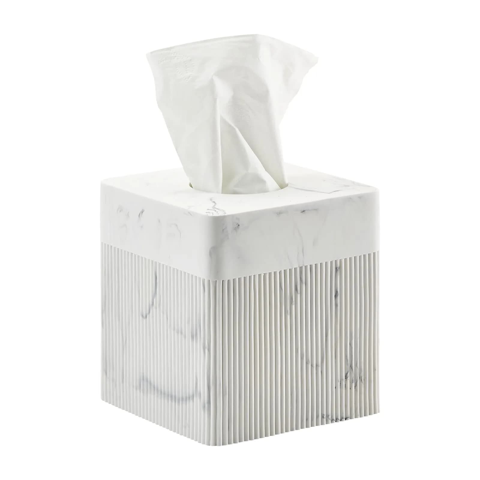 Polytree White Tissue Box Cover Square Resin 5.5 Inch | Heavy Duty Home Decor — A-white