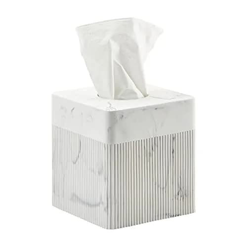 Polytree White Tissue Box Cover Square Resin 5.5 Inch | Heavy Duty Home Decor thumbnail 1