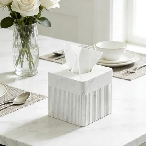 Polytree White Tissue Box Cover Square Resin 5.5 Inch | Heavy Duty Home Decor thumbnail 2