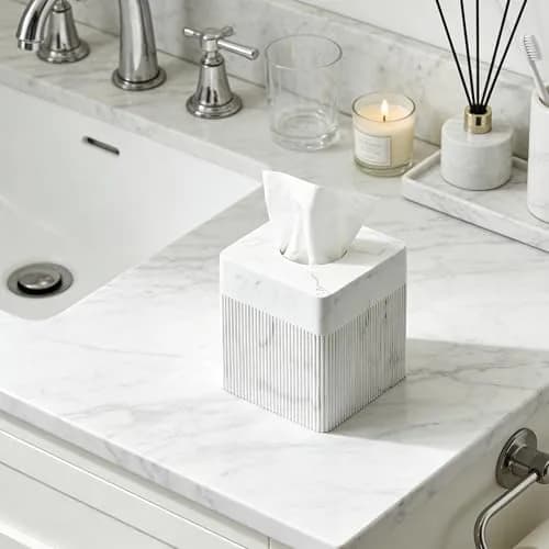 Polytree White Tissue Box Cover Square Resin 5.5 Inch | Heavy Duty Home Decor thumbnail 3