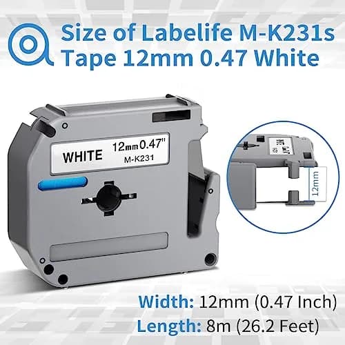 Labelife 20 Pack M-K231 Label Tape 12mm White | Compatible with Brother P Touch M Series thumbnail 3