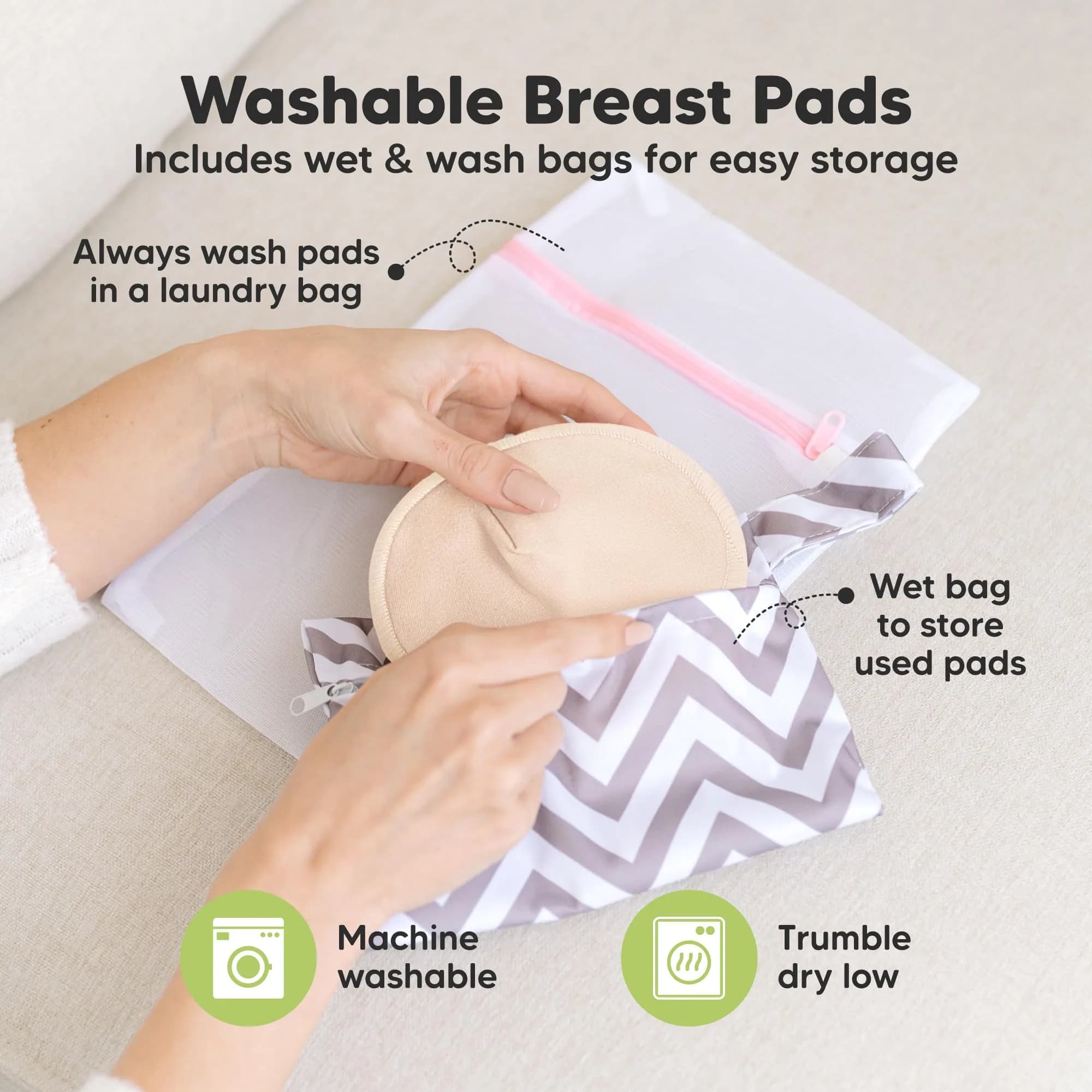 KeaBabies Organic Nursing Pads - Bare Beige (14-Pack, Medium 4.6") | Washable Bamboo Breast Pads for Breastfeeding - view 4
