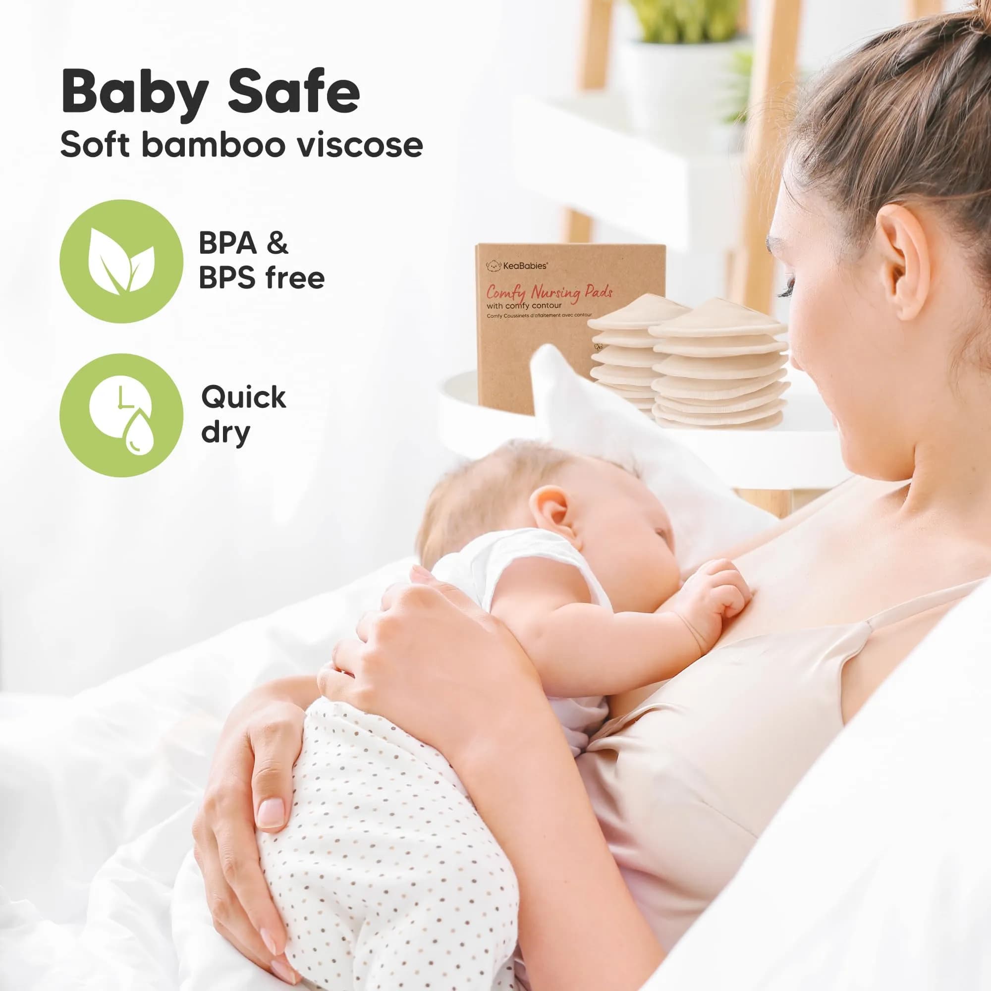 KeaBabies Organic Nursing Pads - Bare Beige (14-Pack, Medium 4.6") | Washable Bamboo Breast Pads for Breastfeeding - view 5
