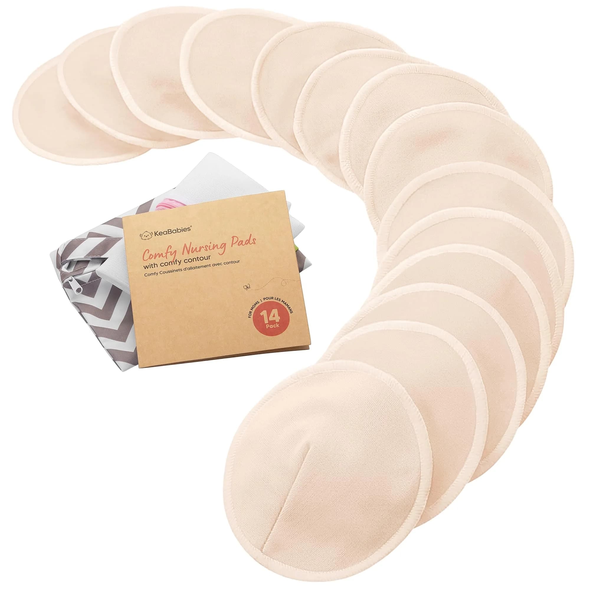 KeaBabies Organic Nursing Pads M 4.6" (14-Pack) | 3-Layer Absorbent & Waterproof