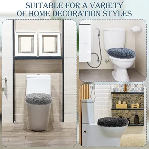 Kingdder Toilet Lid Cover Set 3 Pcs Plush Fluffy Fits Standard Lids | Soft & Washable thumbnail 4