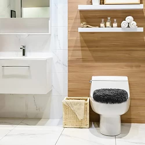 Kingdder Toilet Lid Cover Set 3 Pcs Plush Fluffy Fits Standard Lids | Soft & Washable thumbnail 6