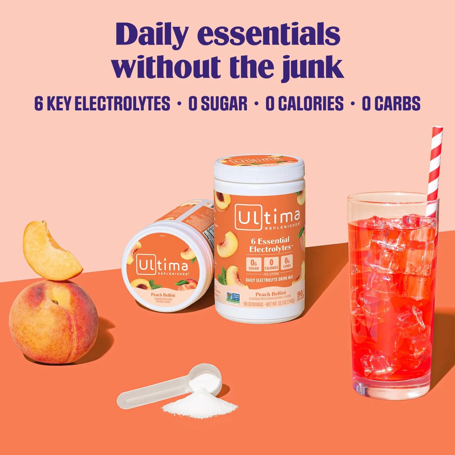 Ultima Replenisher Peach Bellini Electrolyte Powder Drink Mix, 90 Servings | Sugar Free Hydration with 6 Key Electrolytes & Trace Minerals - view 2