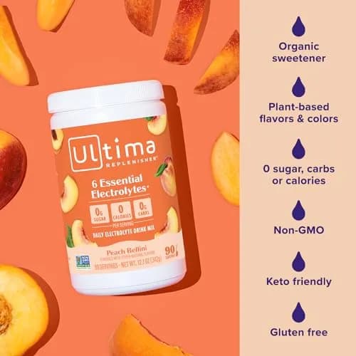 Ultima Replenisher Daily Electrolyte Powder Drink Mix Peach Bellini 90 Servings | Sugar-Free Hydration thumbnail 5