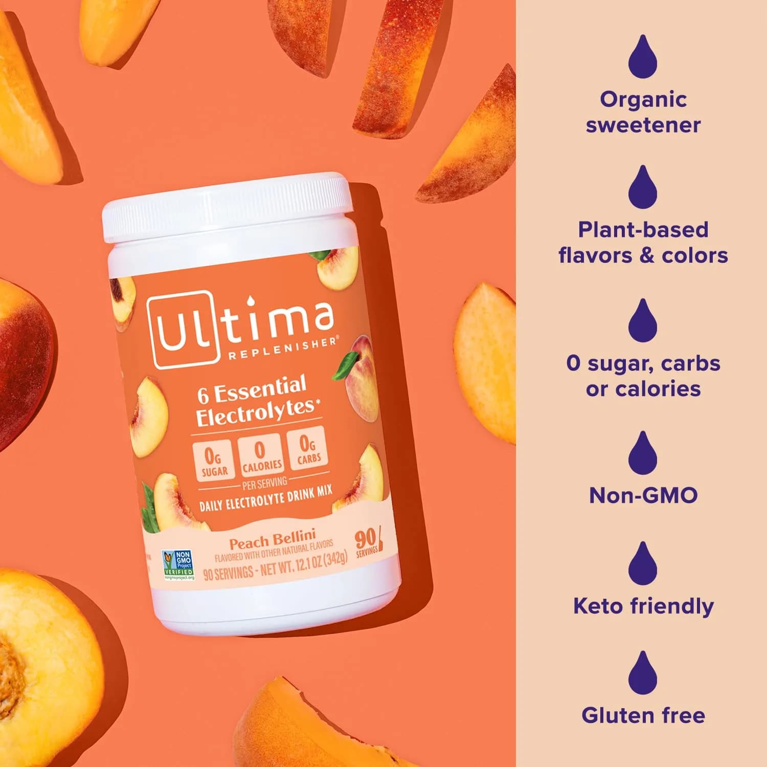 Ultima Replenisher Peach Bellini Electrolyte Powder Drink Mix, 90 Servings | Sugar Free Hydration with 6 Key Electrolytes & Trace Minerals - view 5