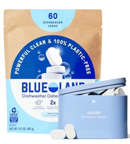 BLUELAND 100% Plastic-Free Dishwasher Detergent Tablets Free & Clear, 60 Count (1.7 kg) | EPA Safer Choice Certified thumbnail 1