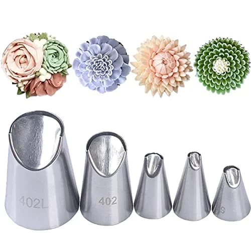 Hdujuan Chrysanthemum & Peony & Suculent Piping Tips Set | Flower Icing Nozzles for Cake & Cupcakes (5 pcs, Stainless Steel, Dishwasher Safe) thumbnail 1