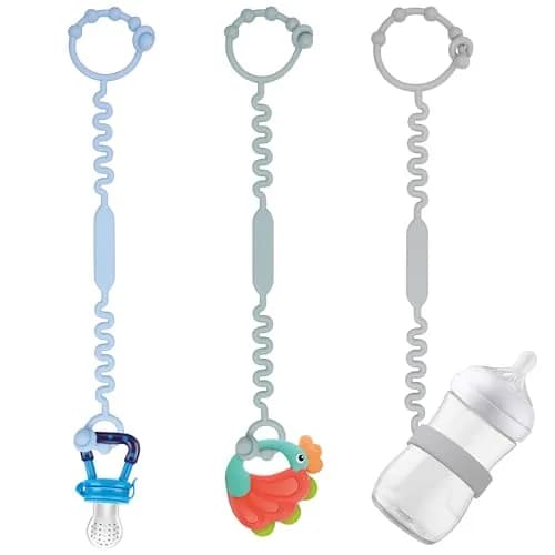 Toy Straps, Pacifier Holder Clip with Self-Adjusting Bayonet | Food-Grade Silicone, BPA-Free, 3 Pack thumbnail 1