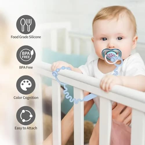 Toy Straps, Pacifier Holder Clip with Self-Adjusting Bayonet | Food-Grade Silicone, BPA-Free, 3 Pack thumbnail 3
