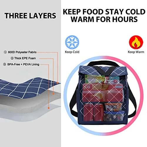 MIER Insulated Lunch Bag Roll-Top Lunchbox Blue 25.4cm (10 in) | Keeps Food Fresh for Hours thumbnail 6