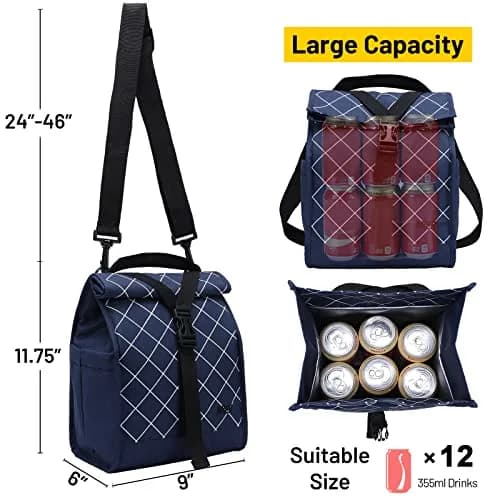 MIER Insulated Lunch Bag Roll-Top Lunchbox Blue 25.4cm (10 in) | Keeps Food Fresh for Hours thumbnail 7