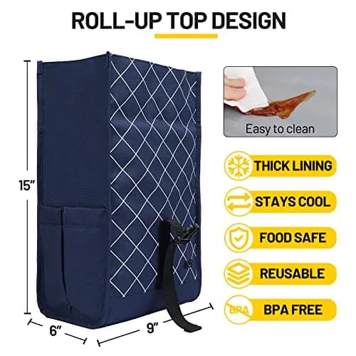 MIER Insulated Lunch Bag Roll-Top Lunchbox Blue 25.4cm (10 in) | Keeps Food Fresh for Hours thumbnail 4