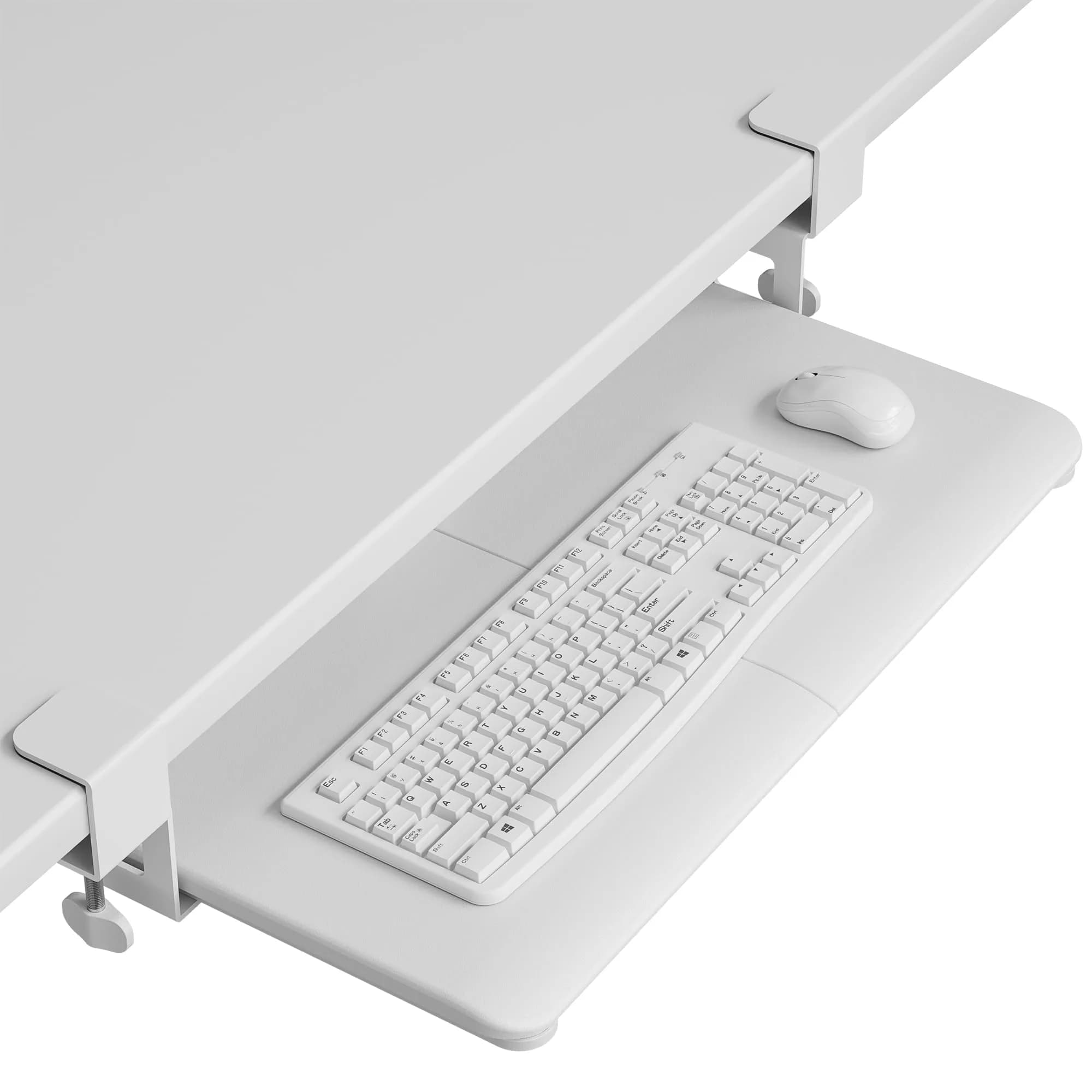 BONTEC Under Desk Keyboard Tray 25.6" x 11.8" | Space-Saving, Clamp Mount, White