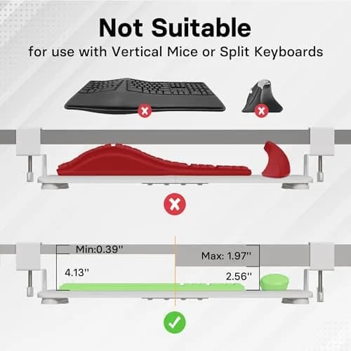 BONTEC Under Desk Keyboard Tray 25.6" x 11.8" | Space-Saving, Clamp Mount, White thumbnail 6