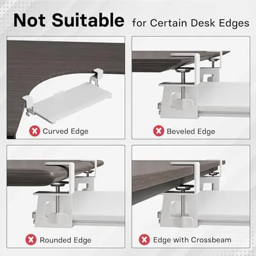 BONTEC Under Desk Keyboard Tray 25.6" x 11.8" | Space-Saving, Clamp Mount, White thumbnail 3