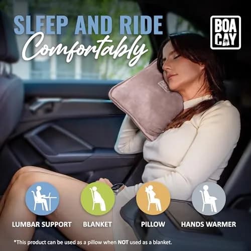 BOACAY Soft & Warm Travel Blanket Pillow 160x100cm (63x40") | Essential for Flights, Cars, Office - Compact, Lightweight, Polyester thumbnail 6