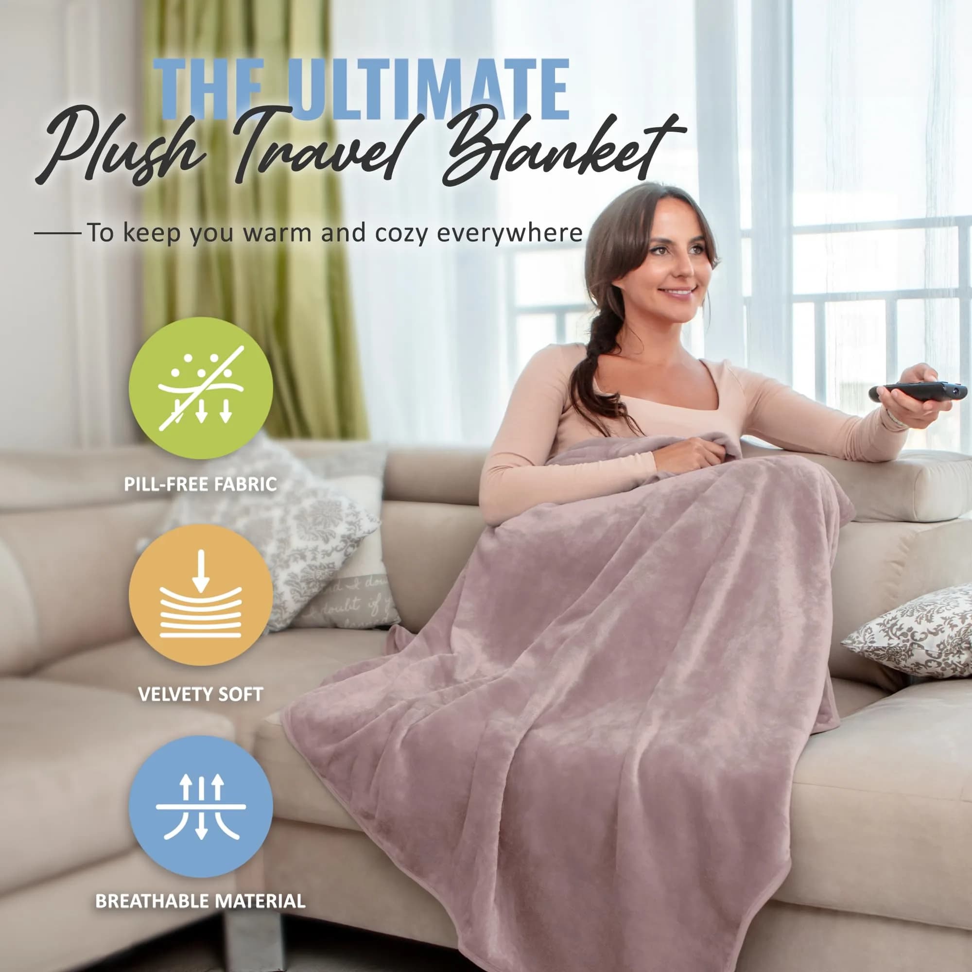 BOACAY Soft & Warm Travel Blanket Pillow 160x100cm (63x40") | Essential for Flights, Cars, Office - Compact, Lightweight, Polyester - view 2