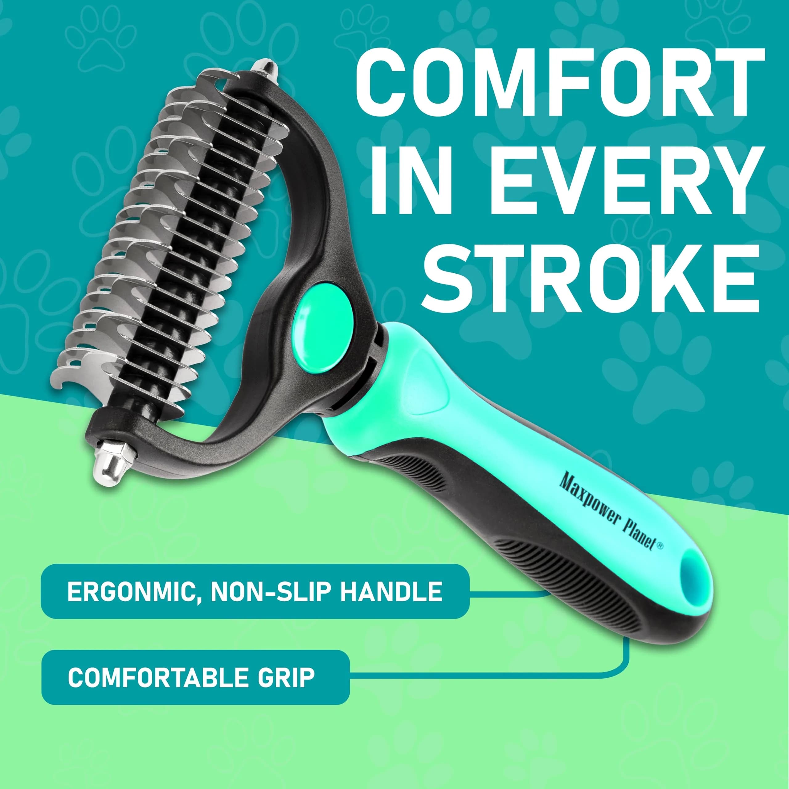 Maxpower Planet Double Sided Shedding & Dematting Undercoat Rake for Dogs & Cats, Extra Wide Grooming Brush, 11.8cm (4.6in) Wide, Turquoise - view 8
