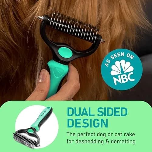 Maxpower Planet Double Sided Shedding & Dematting Undercoat Rake for Dogs & Cats, Extra Wide Grooming Brush, 11.8cm (4.6in) Wide, Turquoise thumbnail 2