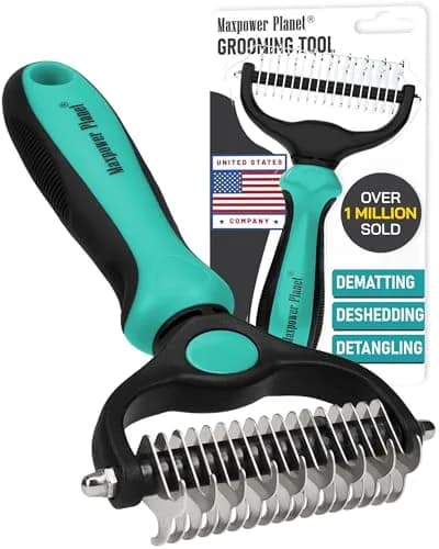 Maxpower Planet Pet Grooming Brush - Dual Sided Undercoat Rake for Dogs & Cats, Pink Small | Reduces Shedding by 95% — Turquoise