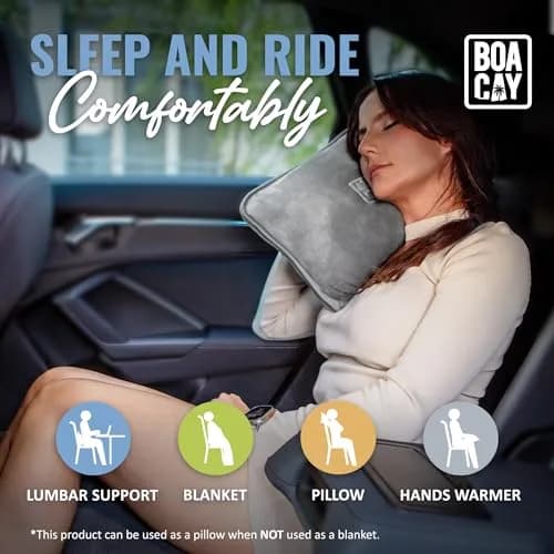 BOACAY Soft & Warm Travel Blanket Pillow 160cm x 100cm | Micro Plush Fleece for Airplane & Car thumbnail 6