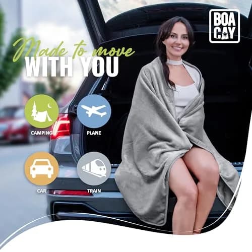 BOACAY Soft & Warm Travel Blanket Pillow 160cm x 100cm | Micro Plush Fleece for Airplane & Car thumbnail 8