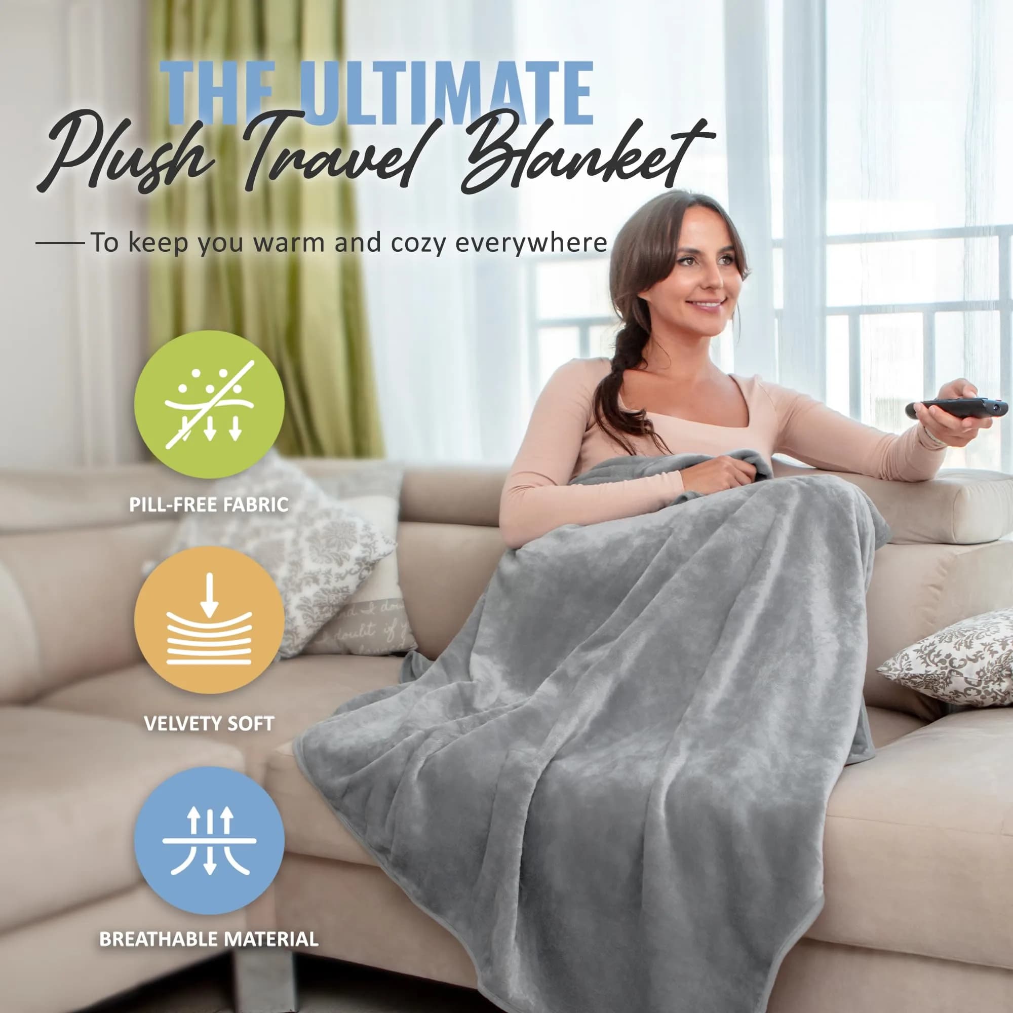 BOACAY Soft & Warm Travel Blanket Pillow 160cm x 100cm | Micro Plush Fleece for Airplane & Car - view 2