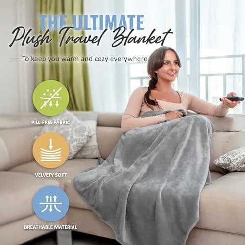 BOACAY Soft & Warm Travel Blanket Pillow 160cm x 100cm | Micro Plush Fleece for Airplane & Car thumbnail 2