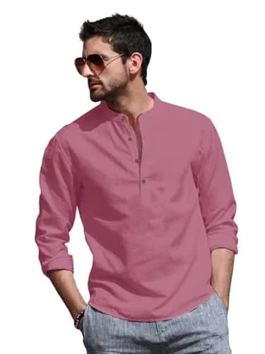 BE ACTIVE Men's Round Neck Solid Pink Kurta 42 (100g) | Straight Fit Casual Wear thumbnail 1