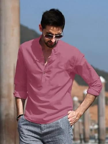 BE ACTIVE Men's Round Neck Solid Pink Kurta 42 (100g) | Straight Fit Casual Wear thumbnail 2