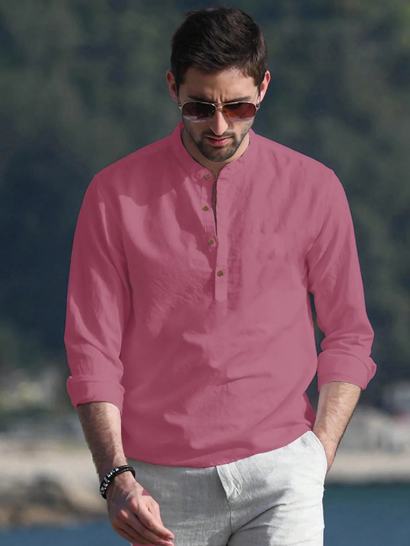 BE ACTIVE Men's Round Neck Solid Pink Kurta 42 (100g) | Straight Fit Casual Wear - view 3