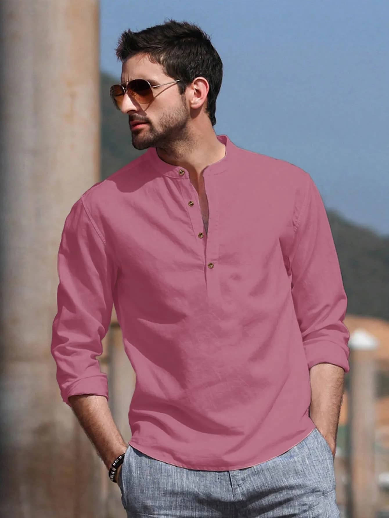 BE ACTIVE Men's Round Neck Solid Pink Kurta 42 (100g) | Straight Fit Casual Wear - view 4