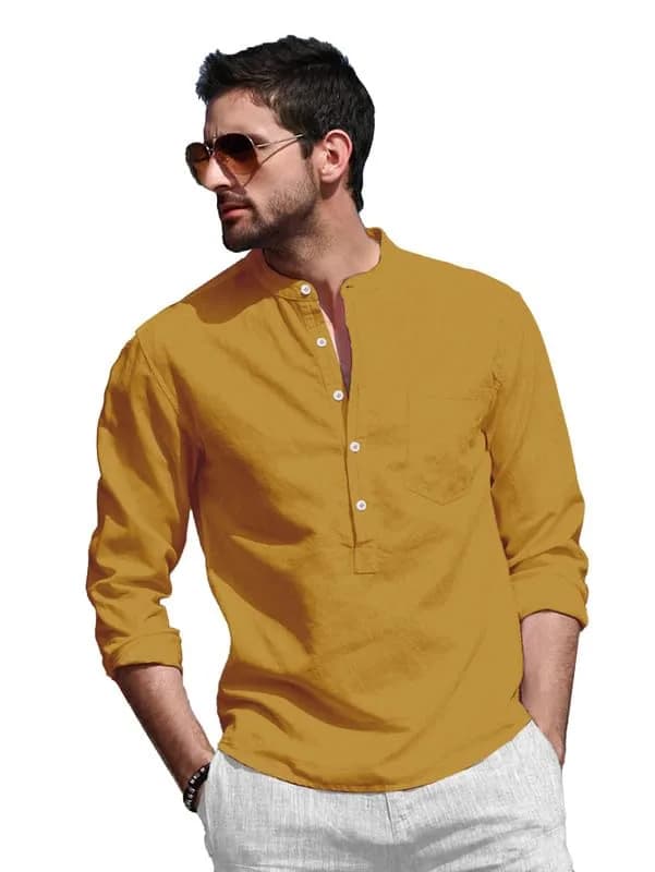 BE ACTIVE RF0003 Men's Straight Fit Kurta Yellow XL | Boat Neck Cotton Blend thumbnail 1