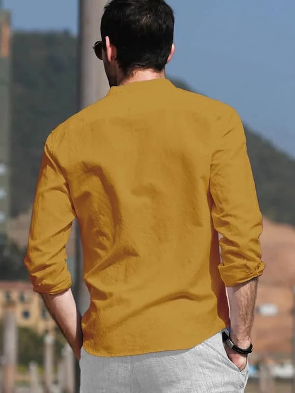 BE ACTIVE RF0003 Men's Straight Fit Kurta Yellow XL | Boat Neck Cotton Blend thumbnail 5