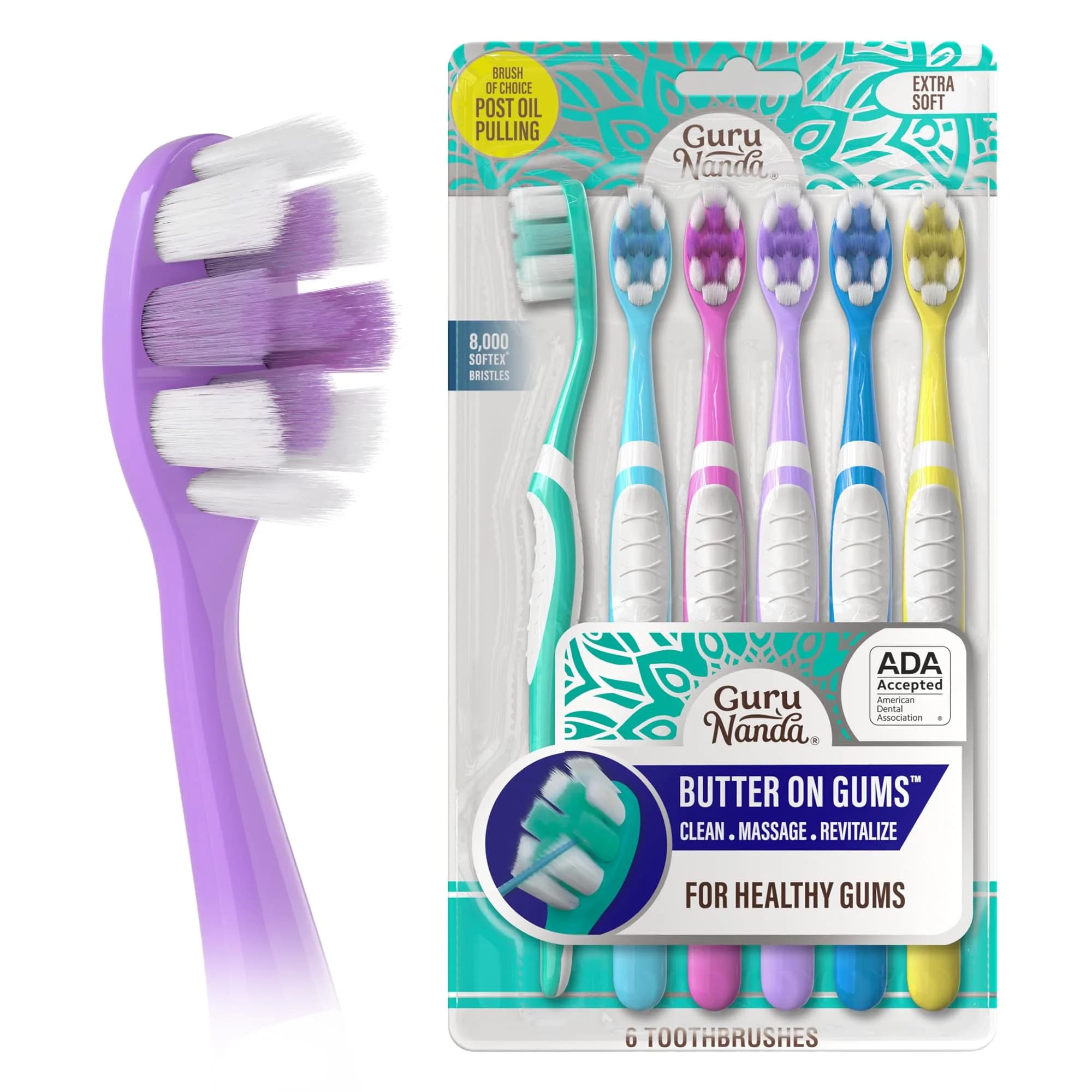 GuruNanda Butter On Gums Toothbrush 6 Ct | ADA Accepted Ultra Soft Bristles for Sensitive Gums - main product image