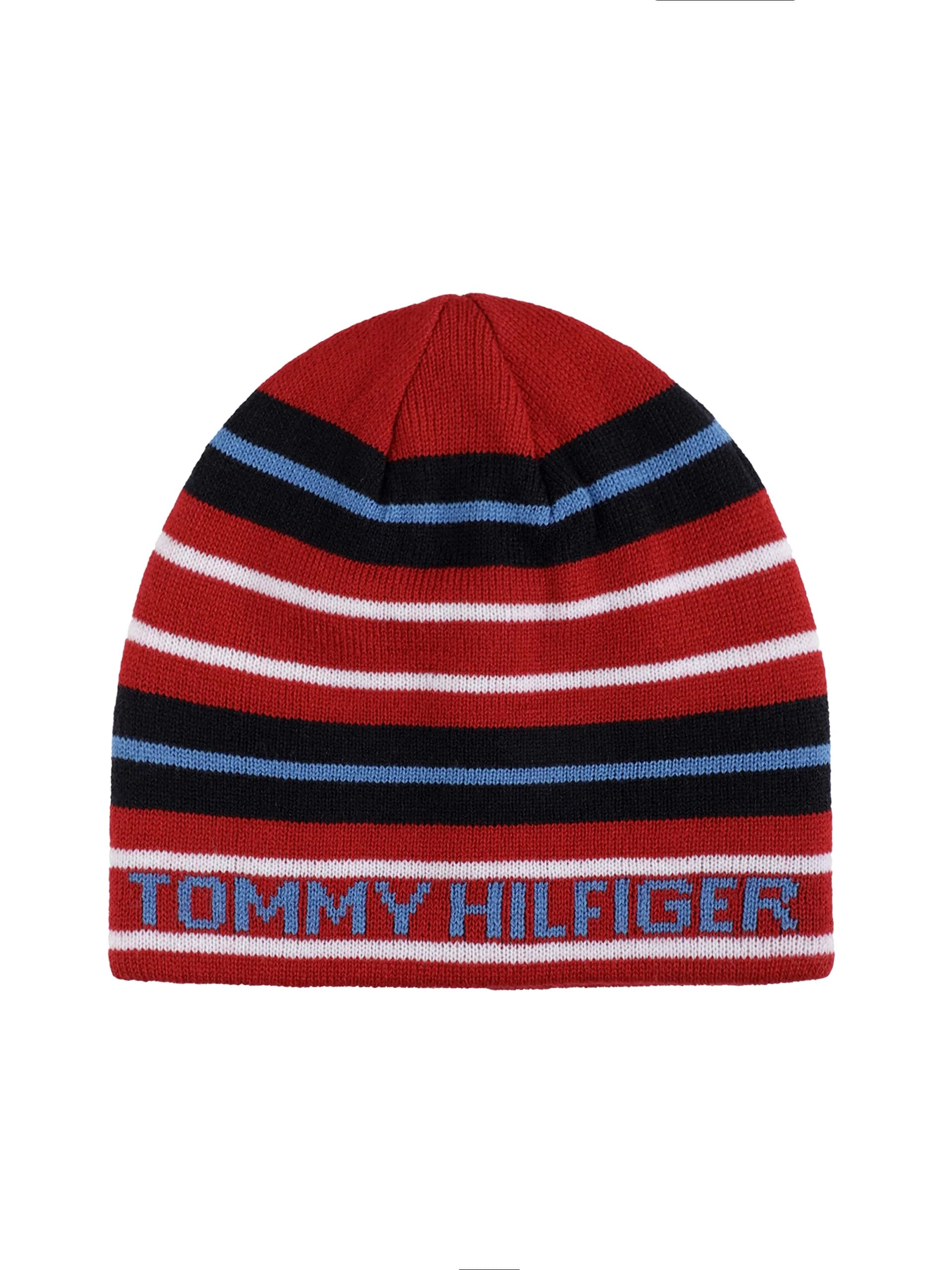 Tommy Hilfiger Boy's Sporty Stripe Reversible Beanie Scarlet Sage | Kids Sizes 4-7, 8-16 — Red