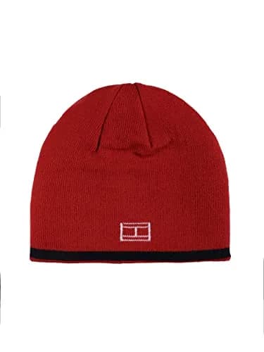 Tommy Hilfiger Boy's Patchwork Stripe Reversible Beanie Scarlet Sage | 100% Acrylic Winter Hat thumbnail 2