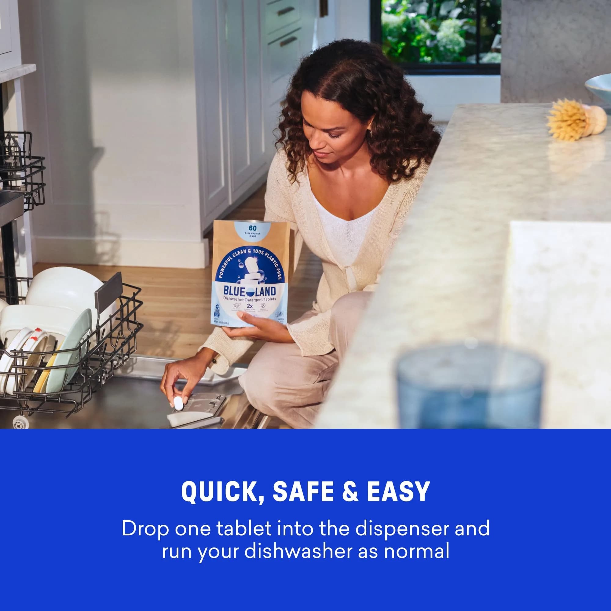 BLUELAND 100% Plastic-Free Dishwasher Detergent Tablets, 60 Count | Eco-Friendly & Effective Cleaning - view 7