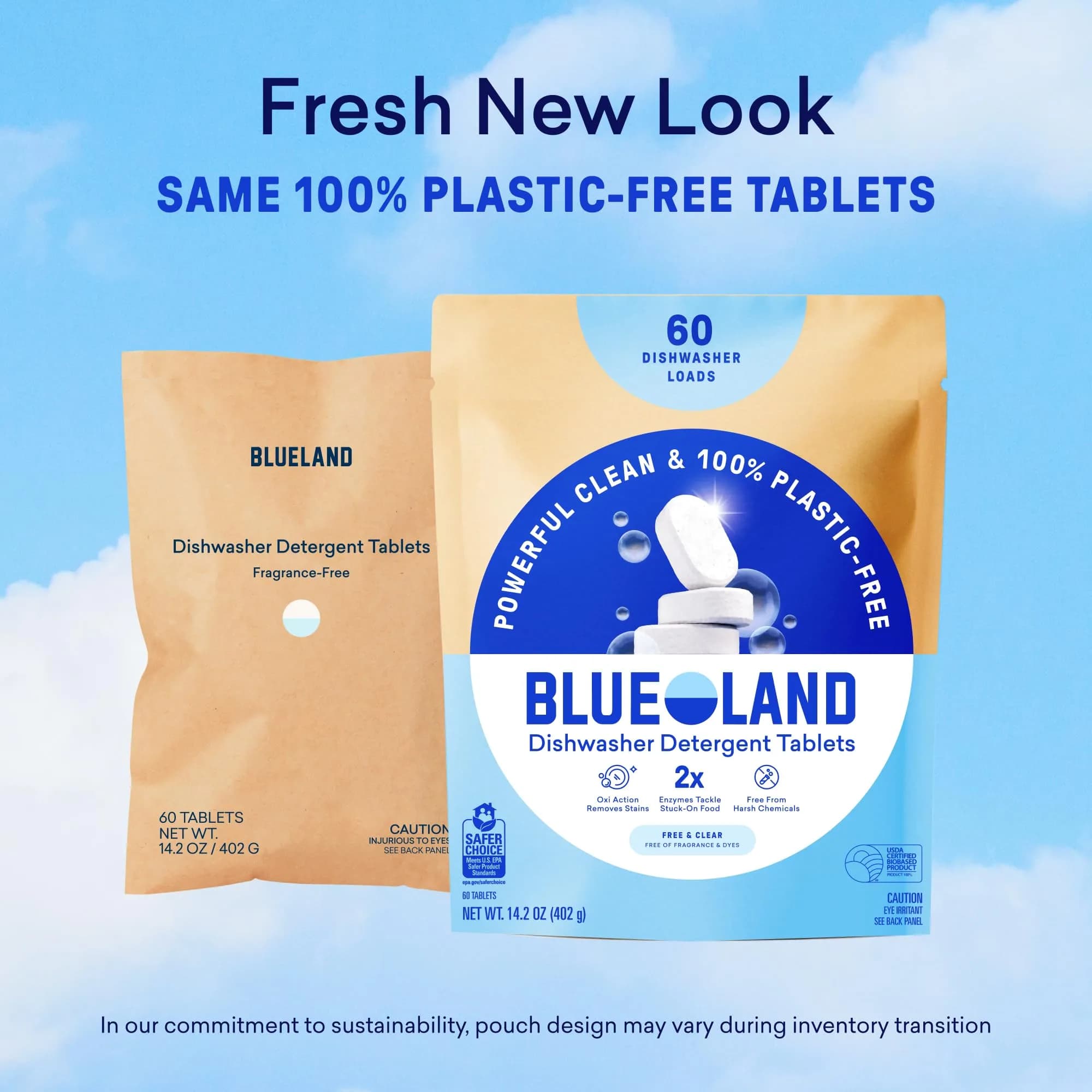 BLUELAND 100% Plastic-Free Dishwasher Detergent Tablets, 60 Count | Eco-Friendly & Effective Cleaning - view 9