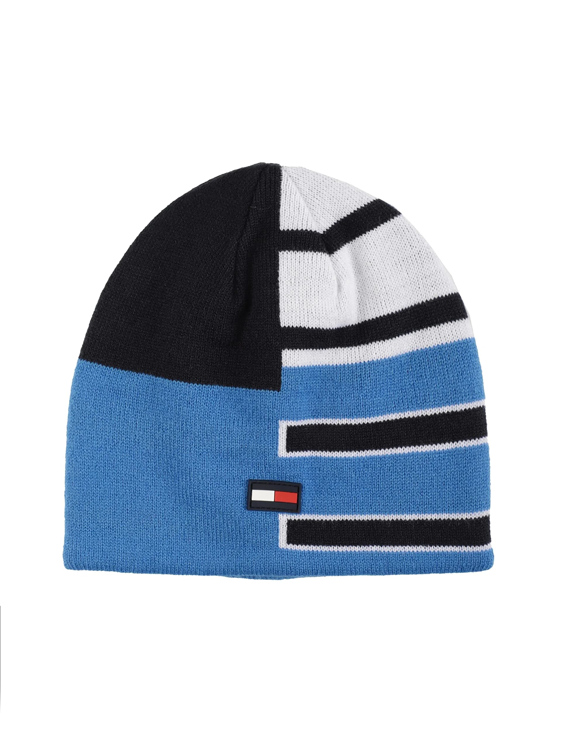 Tommy Hilfiger Boy's Sporty Stripe Reversible Beanie Scarlet Sage | Kids Sizes 4-7, 8-16 — Mesmerizing Blue