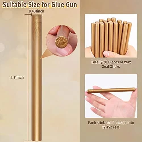 PAXCOO Sealing Wax Sticks, 20pcs, Antique Gold | Easy Glue Gun Application for Crafts & Invitations thumbnail 4