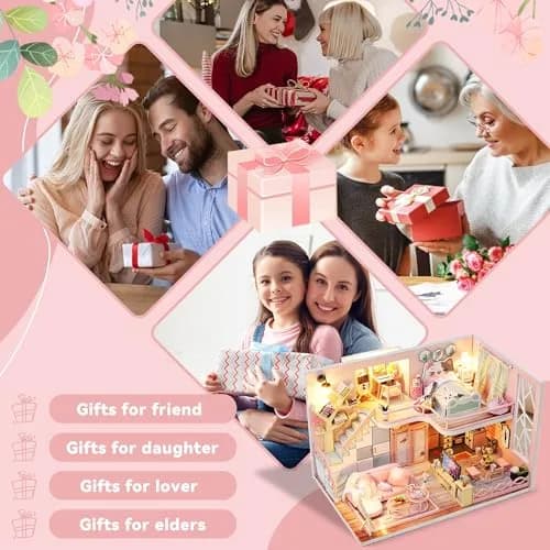 Flever Miniature Wooden House Kit | DIY Dollhouse with Furniture & Lights, 1:24 Scale, Blossom Stories thumbnail 5