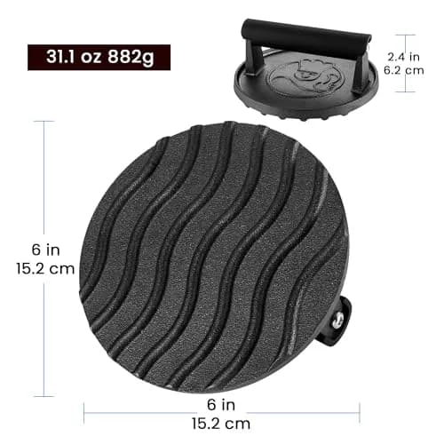 Gourmet Easy Cast Iron Smash Burger Press with Heat Resistant Handle 900g (2 lb) | Perfect Smash Burgers & Steaks thumbnail 8